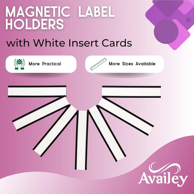 Availey. 60 Pack Magnetic 'C' Channel Label Holders for Metal Racks and Shelves with Protective Films and Replacement Strips 4" x 0.75" - Image 2